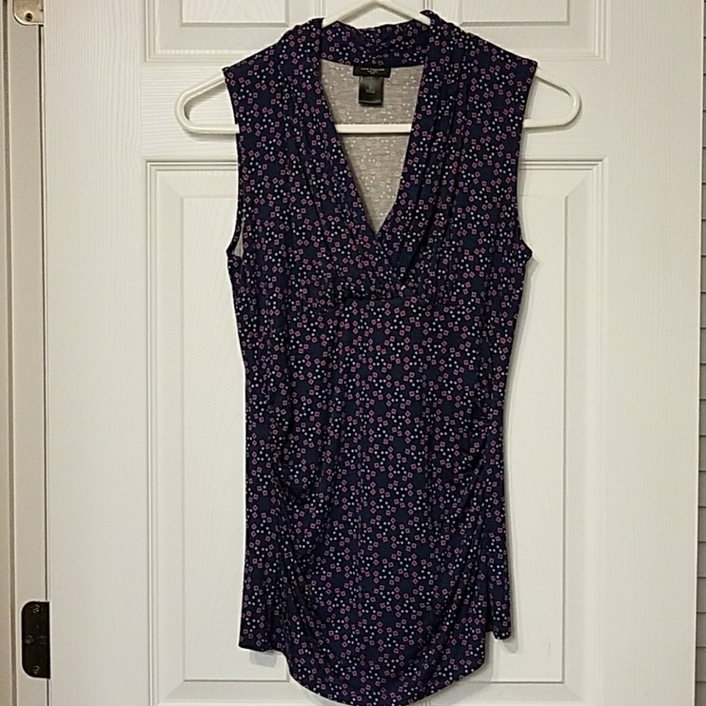 Ann Taylor blue pink rouched sleeveless top